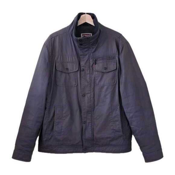 Levi's Trucker  Jacket Men XL Gray Waxed Denim Sherpa Lined Pockets Western FLAW - Picture 1 of 16